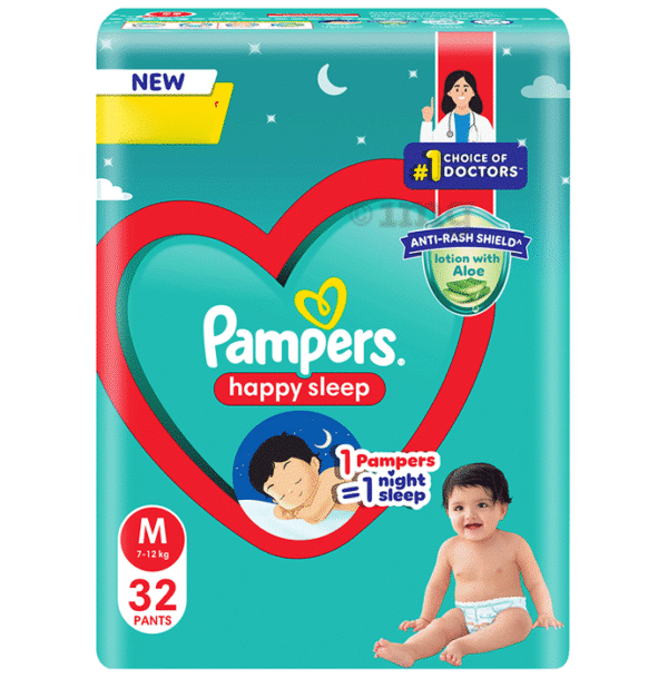Pampers Diapers Happy Sleep Medium Size 32 Nappies For Baby
