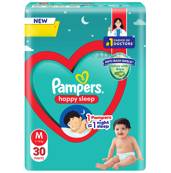 Pampers Diapers Happy Sleep Medium Size 30 Nappies